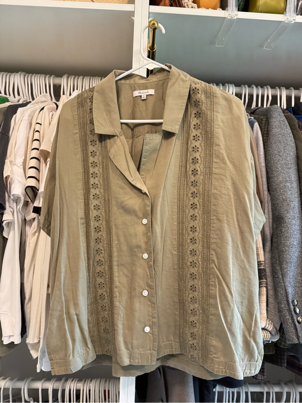Madewell Olive Eyelet-Trim Button Down Shirt (part of matching set)